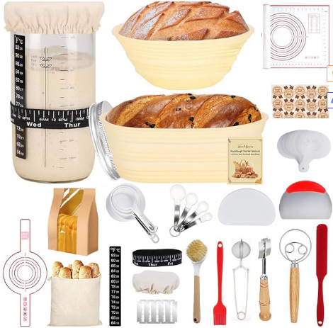 Silicone Bread Fermentation Basket Set, Household Baking Tools Including Scraper, Brush, Dough Beater, Fermentation Jar, Mold