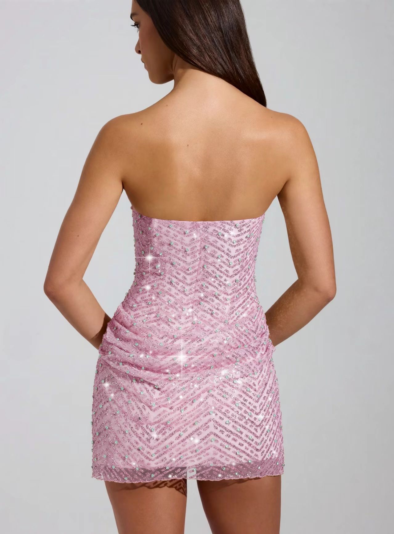 Women's Sequin Strapless Bodycon Dress Short Sleeveless A-Line Party Clubwear