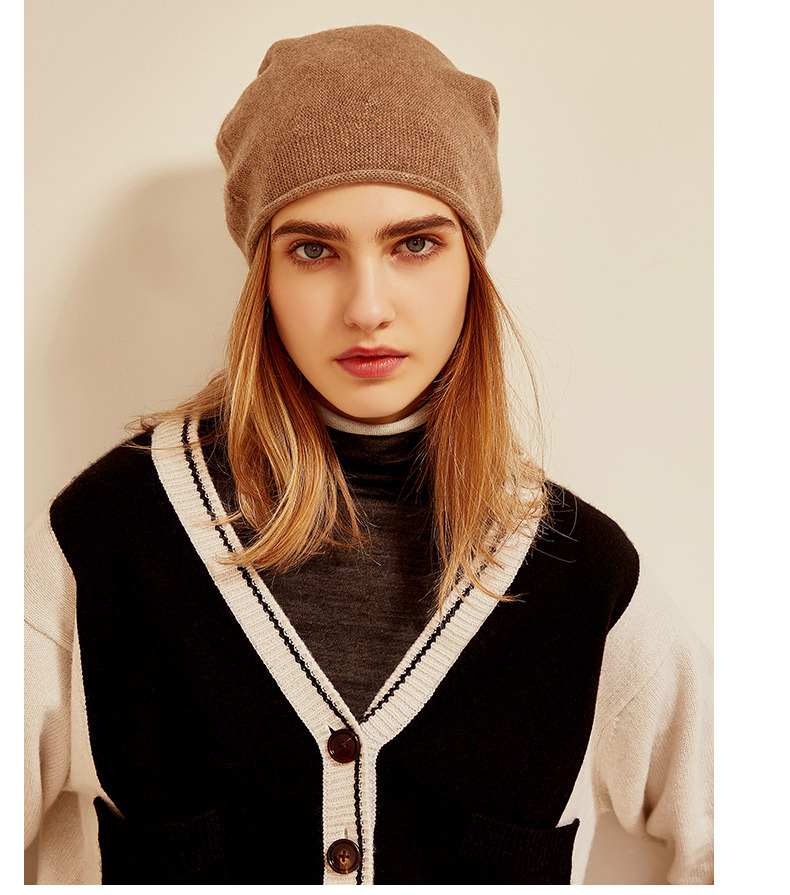 Women's Cashmere Knit Beanie with Curled Brim, Warm Dome Winter Hat