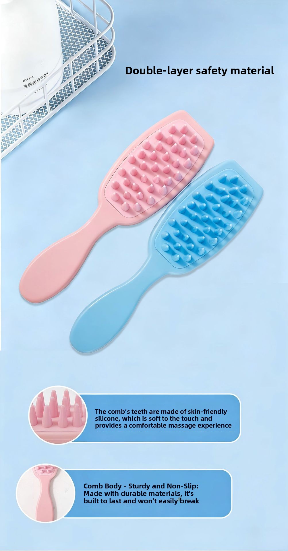 Long Handle Shampoo Scalp Brush and Comb with Soft Teeth