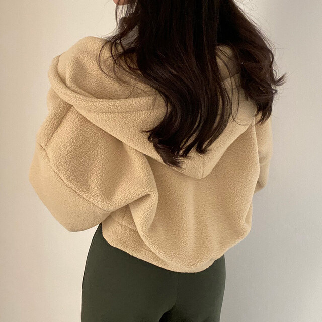 Women's Faux Lamb Fur Hooded Zip-Up Jacket