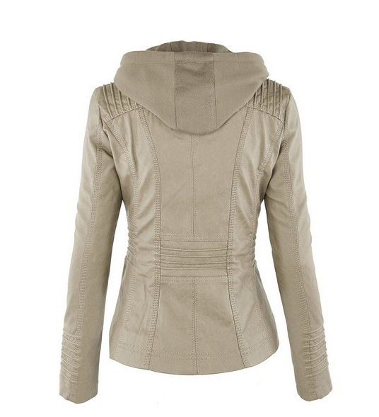 Women's Hooded Faux Leather Biker Jacket, Vintage Washed, Slim Fit