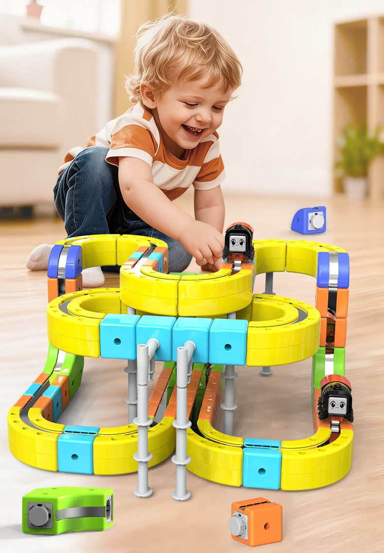 Electric Magnetic Tile Train Set, Building Block Track Toy for Kids