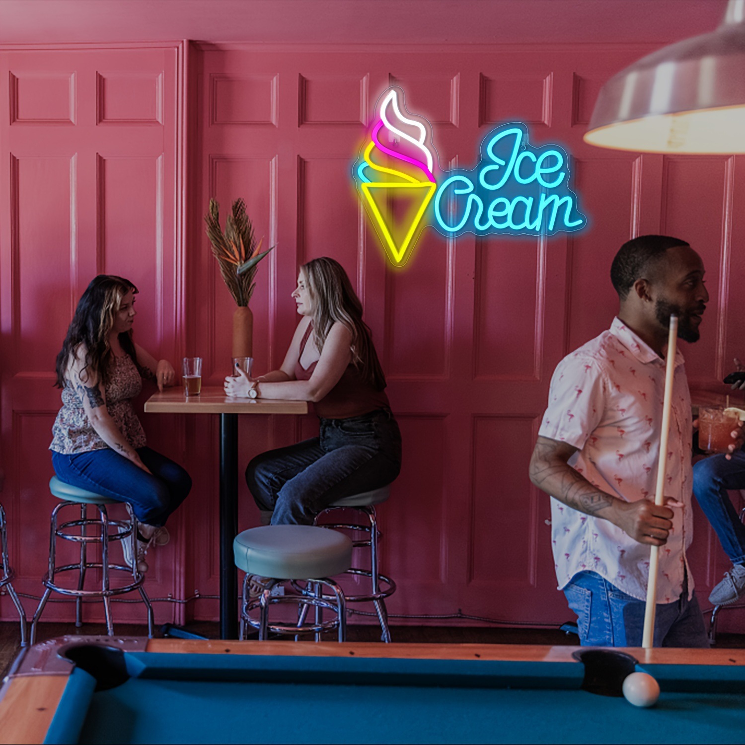 Ice Cream LED Neon Sign with Heart, Dimmable USB, 42 x 32 cm