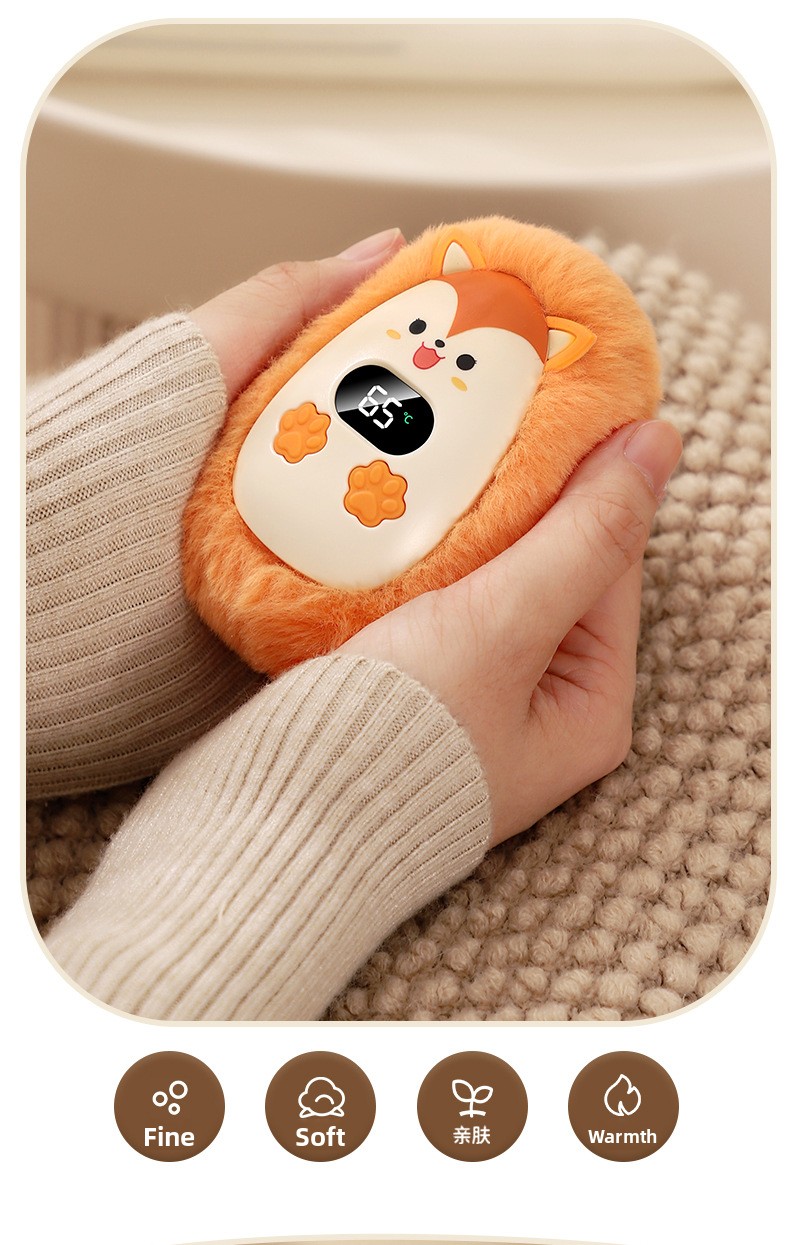 Plush Rechargeable Hand Warmer with Digital Display and Portable Design