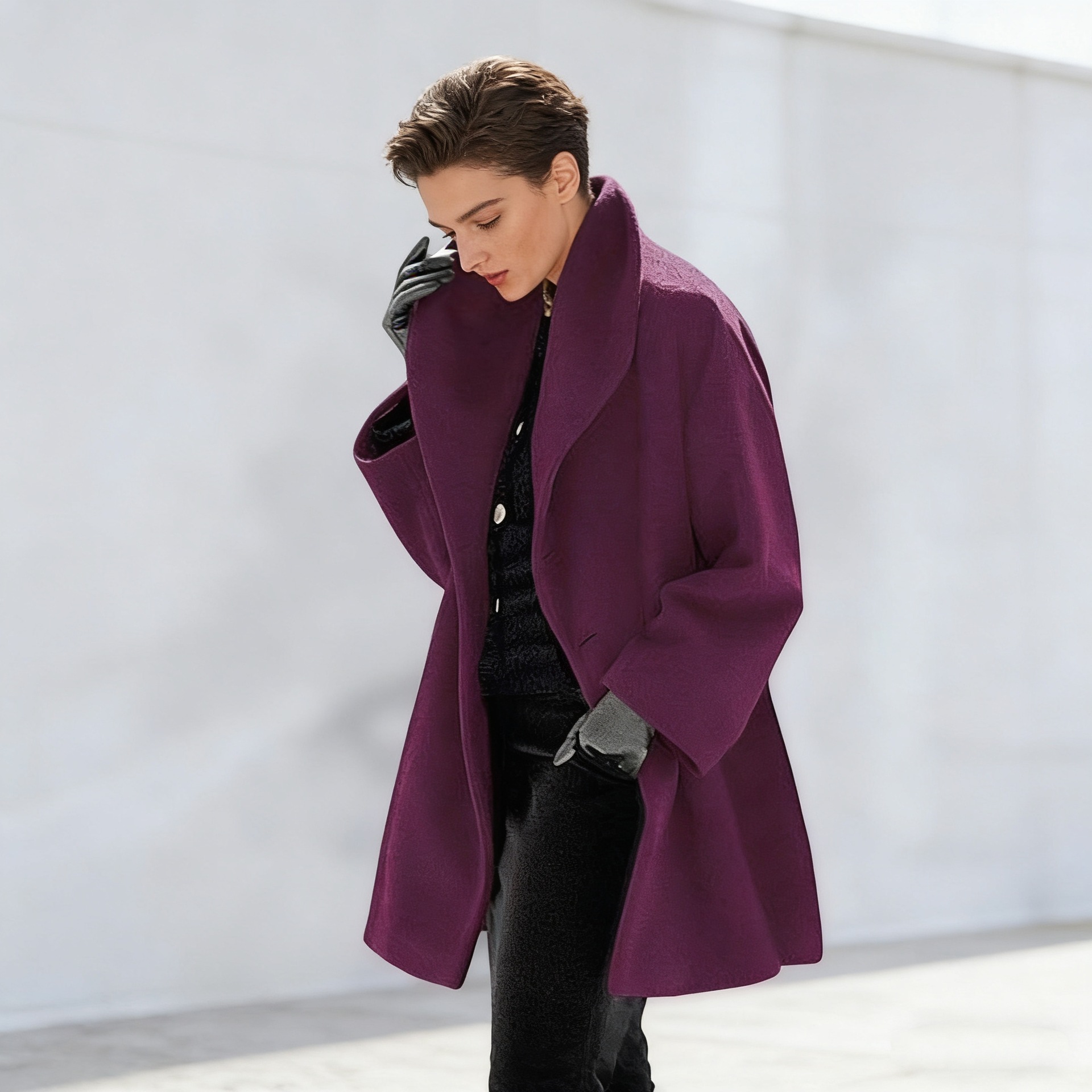 Fashion autumn and winter long multi-color coat loose