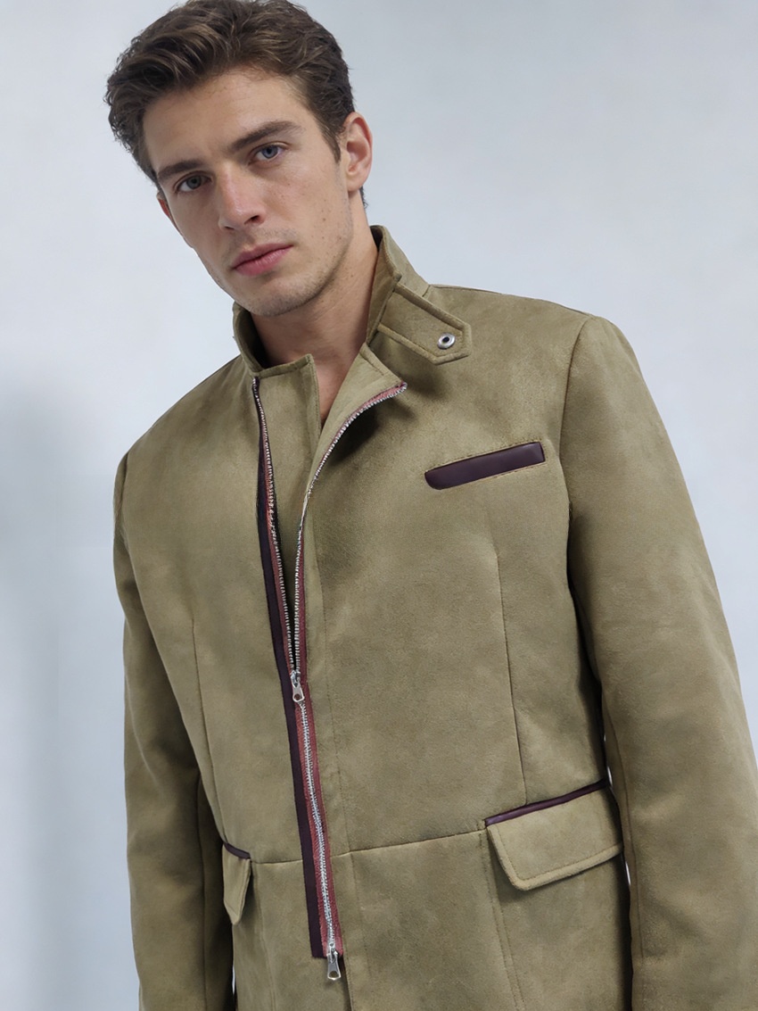 Men's Vintage Stand Collar Zipper Jacket Casual Long Sleeve Outerwear