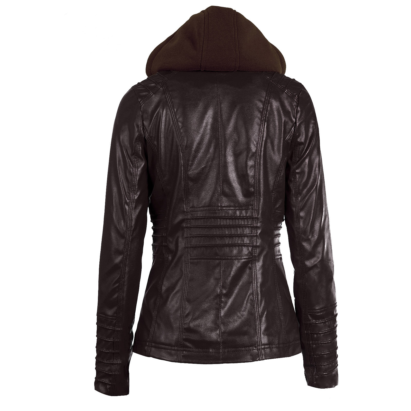 Women's Hooded Faux Leather Biker Jacket, Vintage Washed, Slim Fit