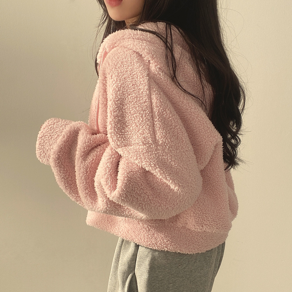 Women's Faux Lamb Fur Hooded Zip-Up Jacket