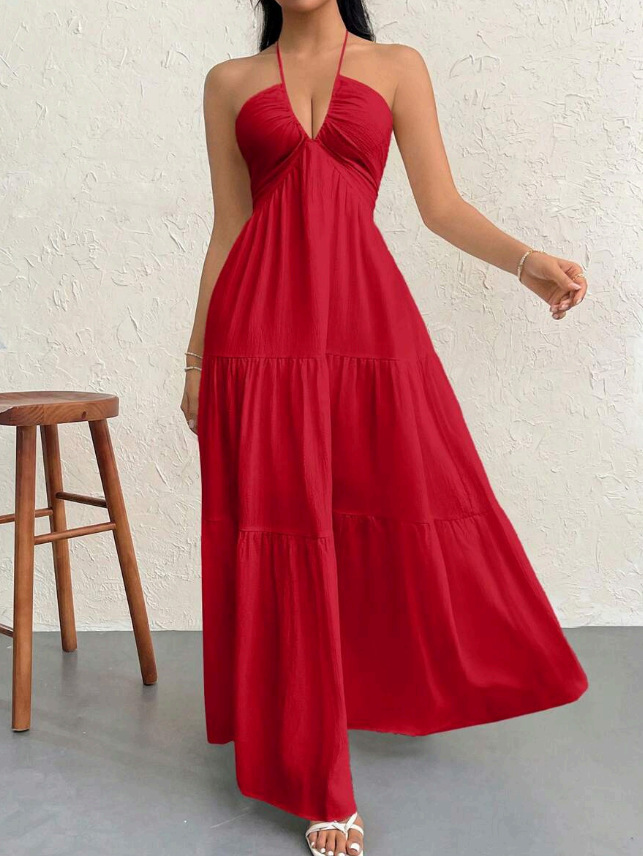 Women's Deep V-Neck Sleeveless A-Line Maxi Dress