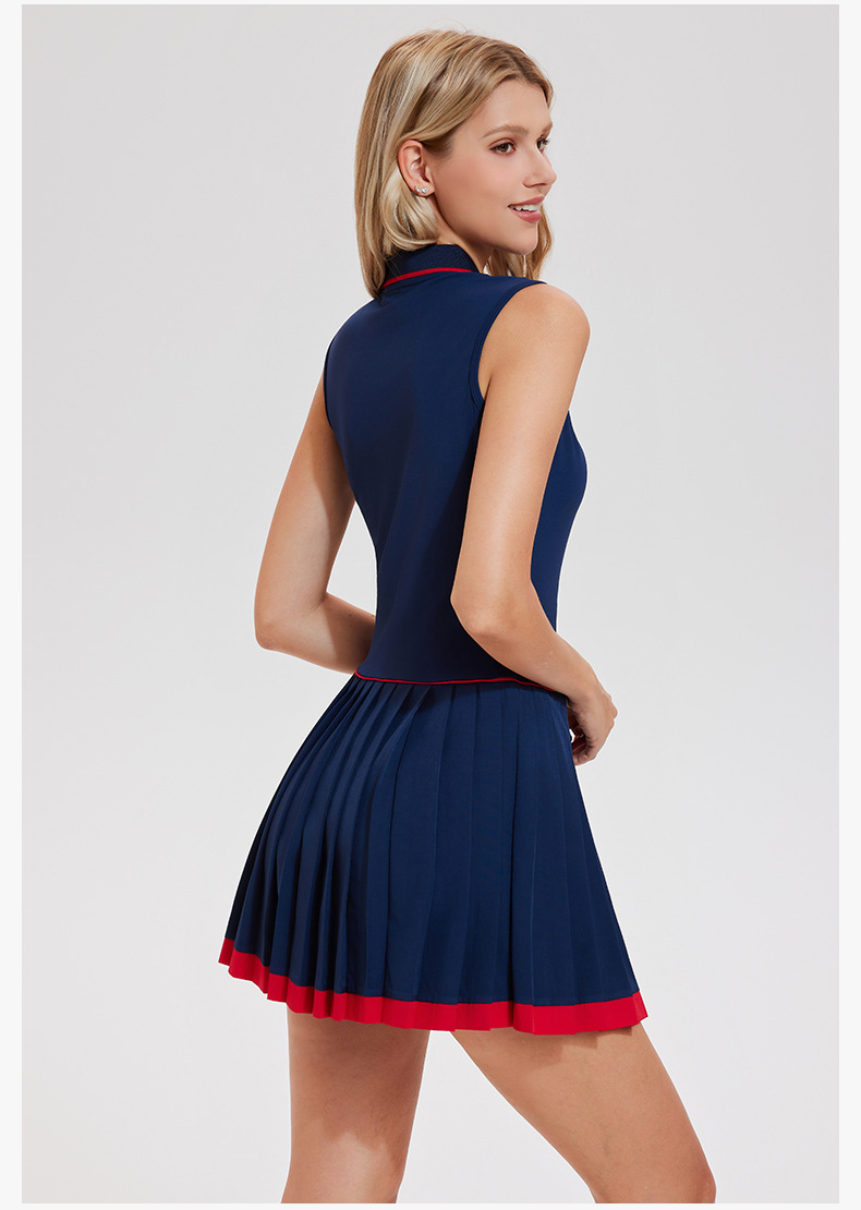 Women's Sleeveless Pleated Tennis Dress Set, Top and Skirt