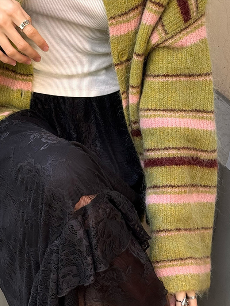 Women's Striped Color-Block Knit Cardigan