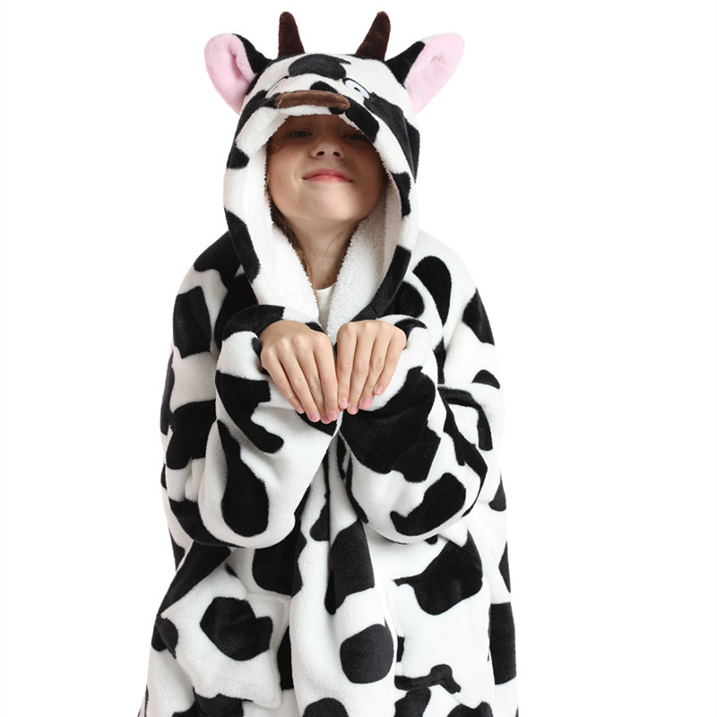 Kids Cartoon Animal Hooded Fleece Winter Robe