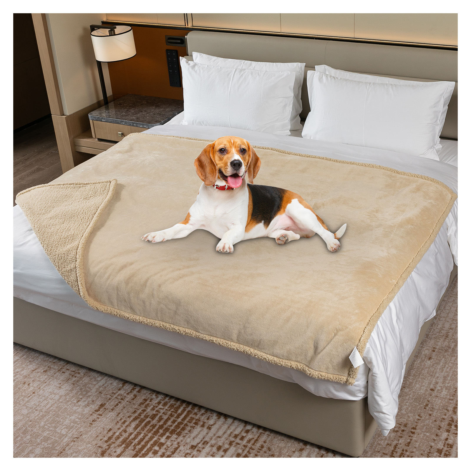 Reversible Flannel and Sherpa Pet Blanket with Lining Layer
