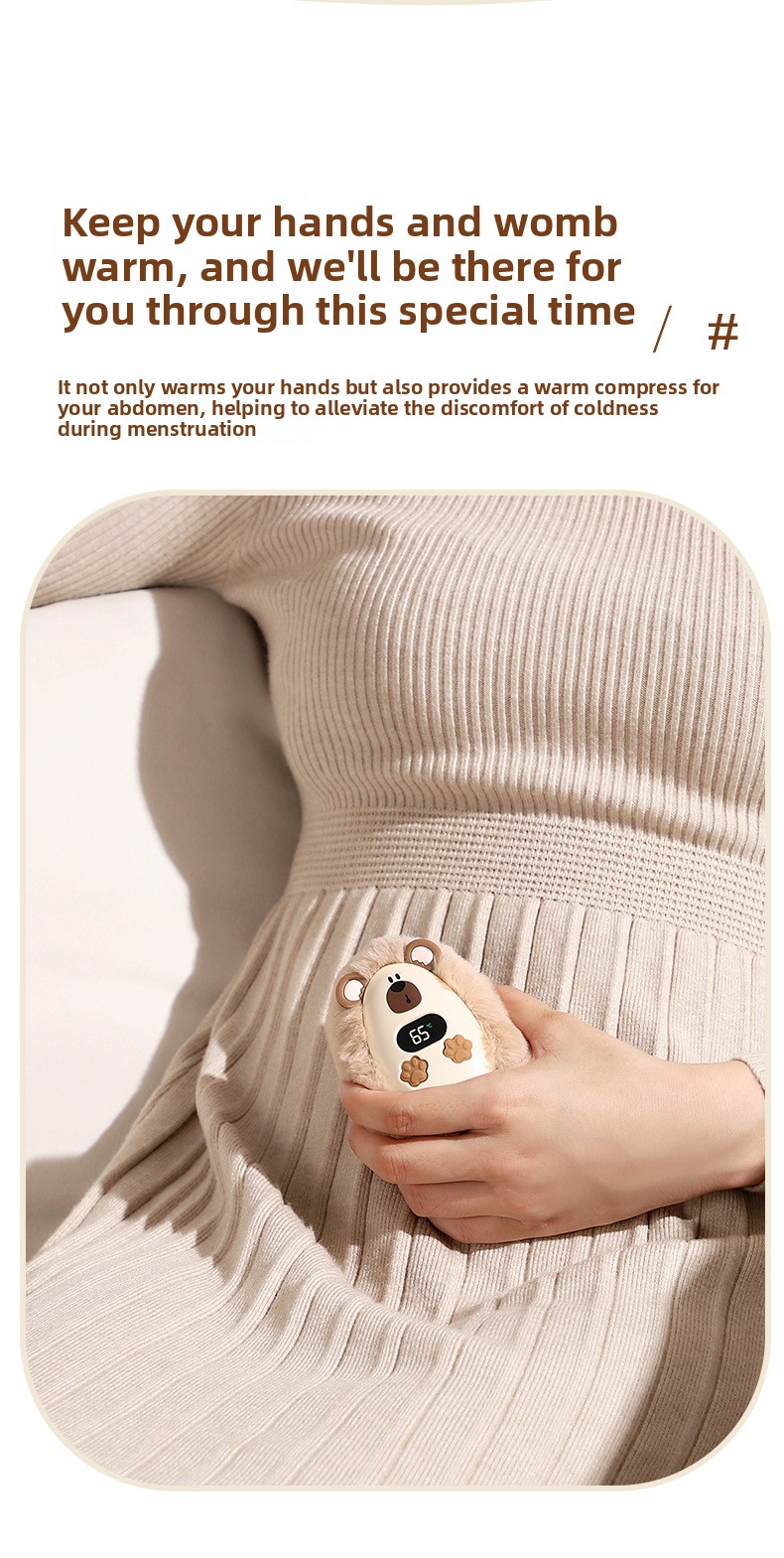 Plush Rechargeable Hand Warmer with Digital Display and Portable Design