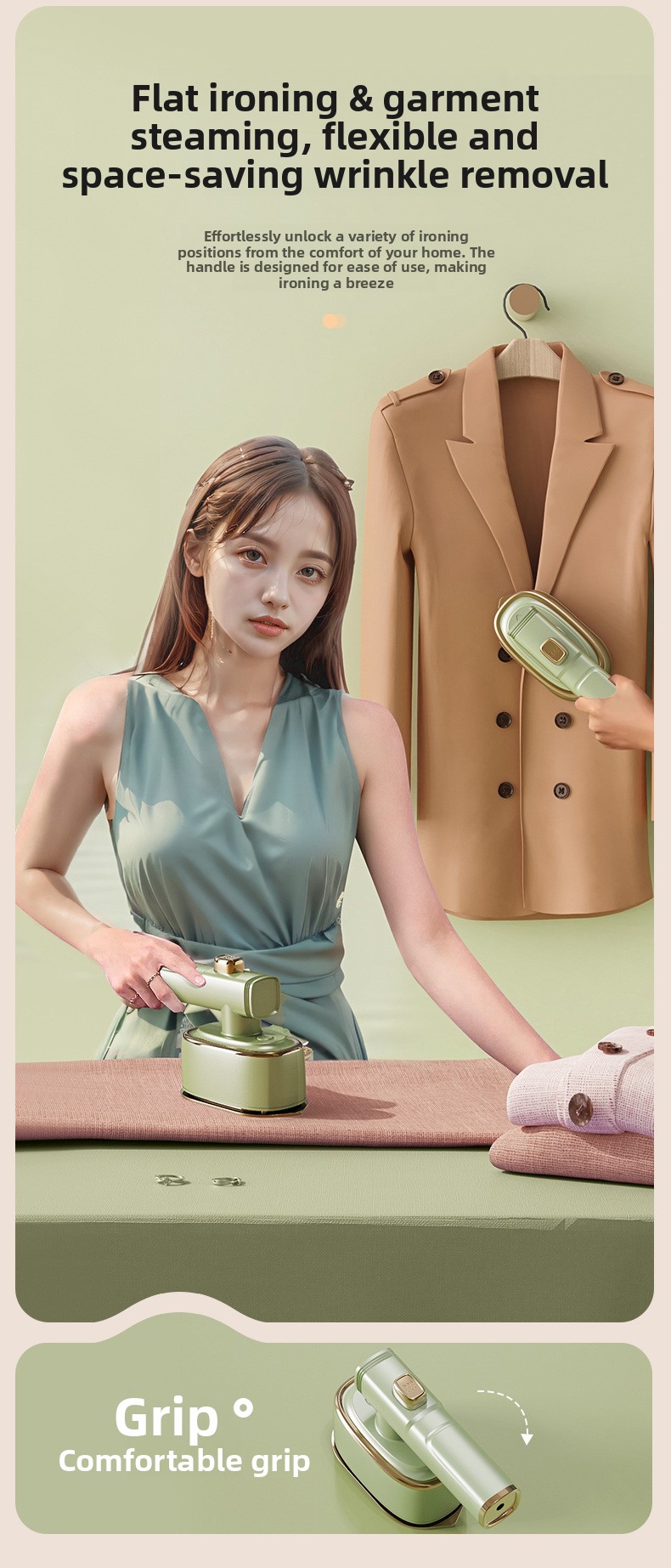 2-in-1 Foldable Handheld Garment Steamer and Iron, Portable Mini Travel Steamer