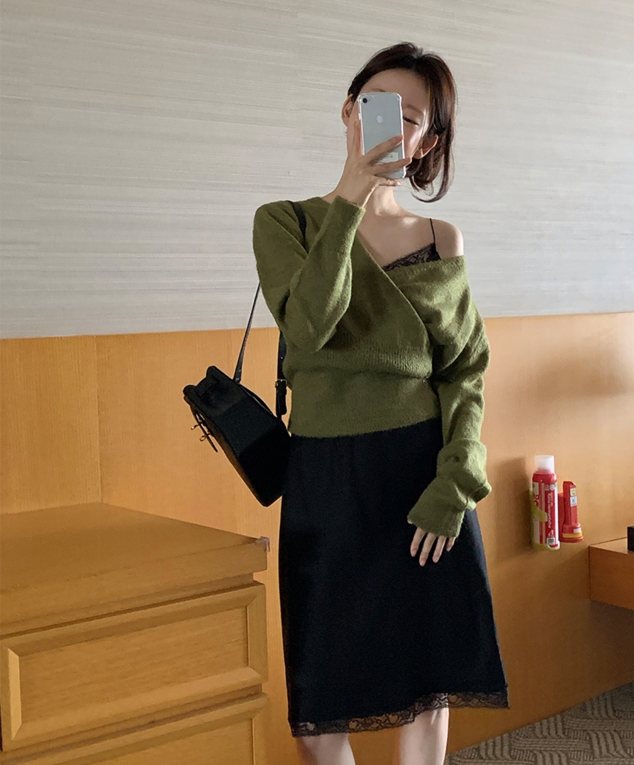 Korean Style V-Neck Diagonal Button Knit Sweater