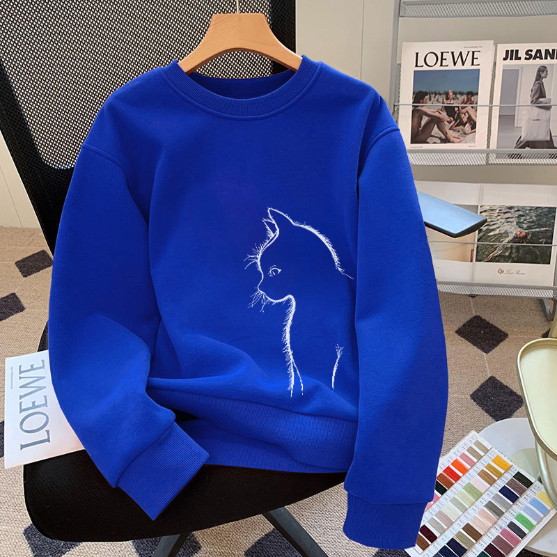 Silhouette Cat Print Loose Long Sleeve Sweatshirt