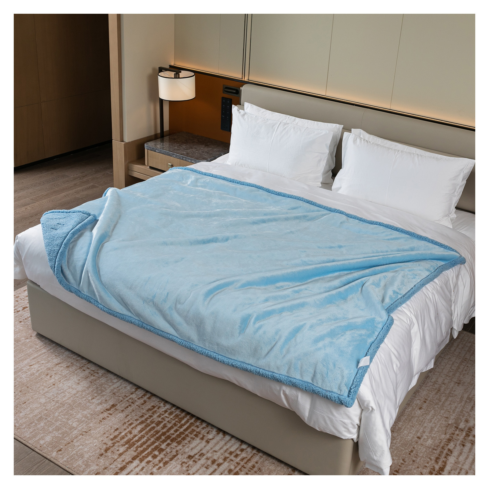 Reversible Flannel and Sherpa Pet Blanket with Lining Layer