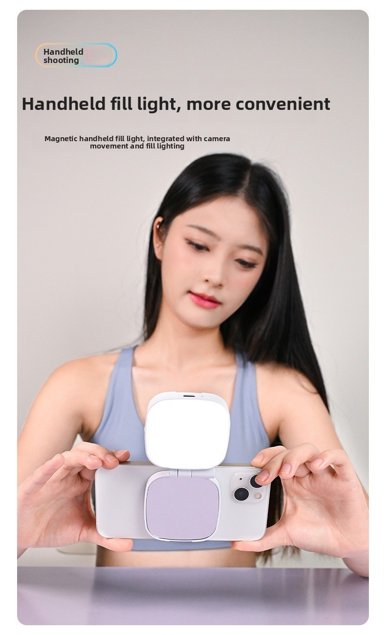 Mini Magnetic Selfie Light with Mirror, 3-Color Rechargeable Phone Fill Light