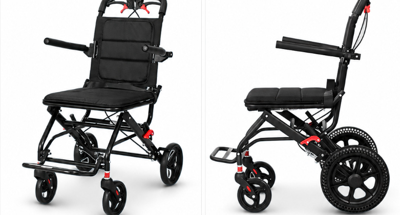 Travelling wheelchair is lightweight.