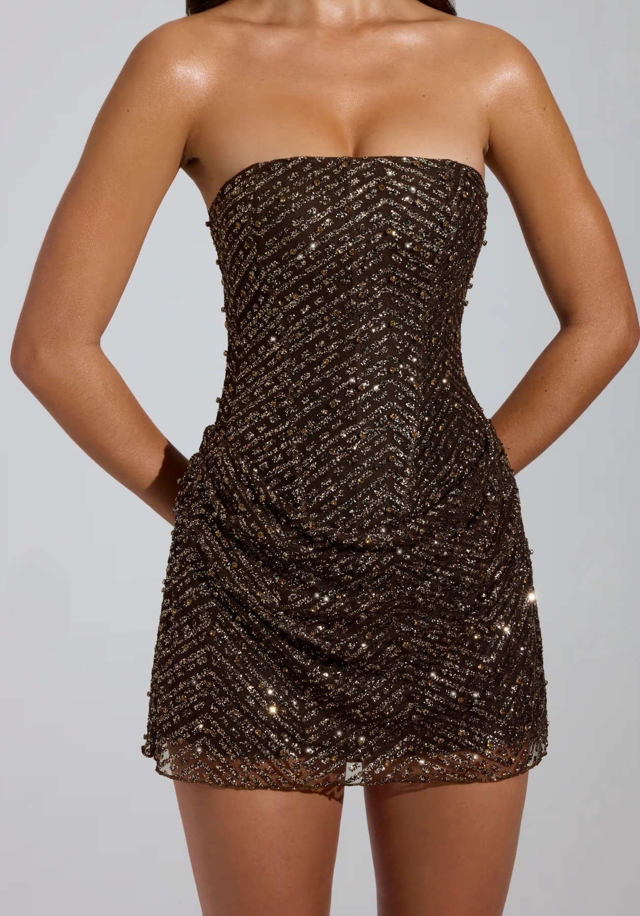 Women's Sequin Strapless Bodycon Dress Short Sleeveless A-Line Party Clubwear