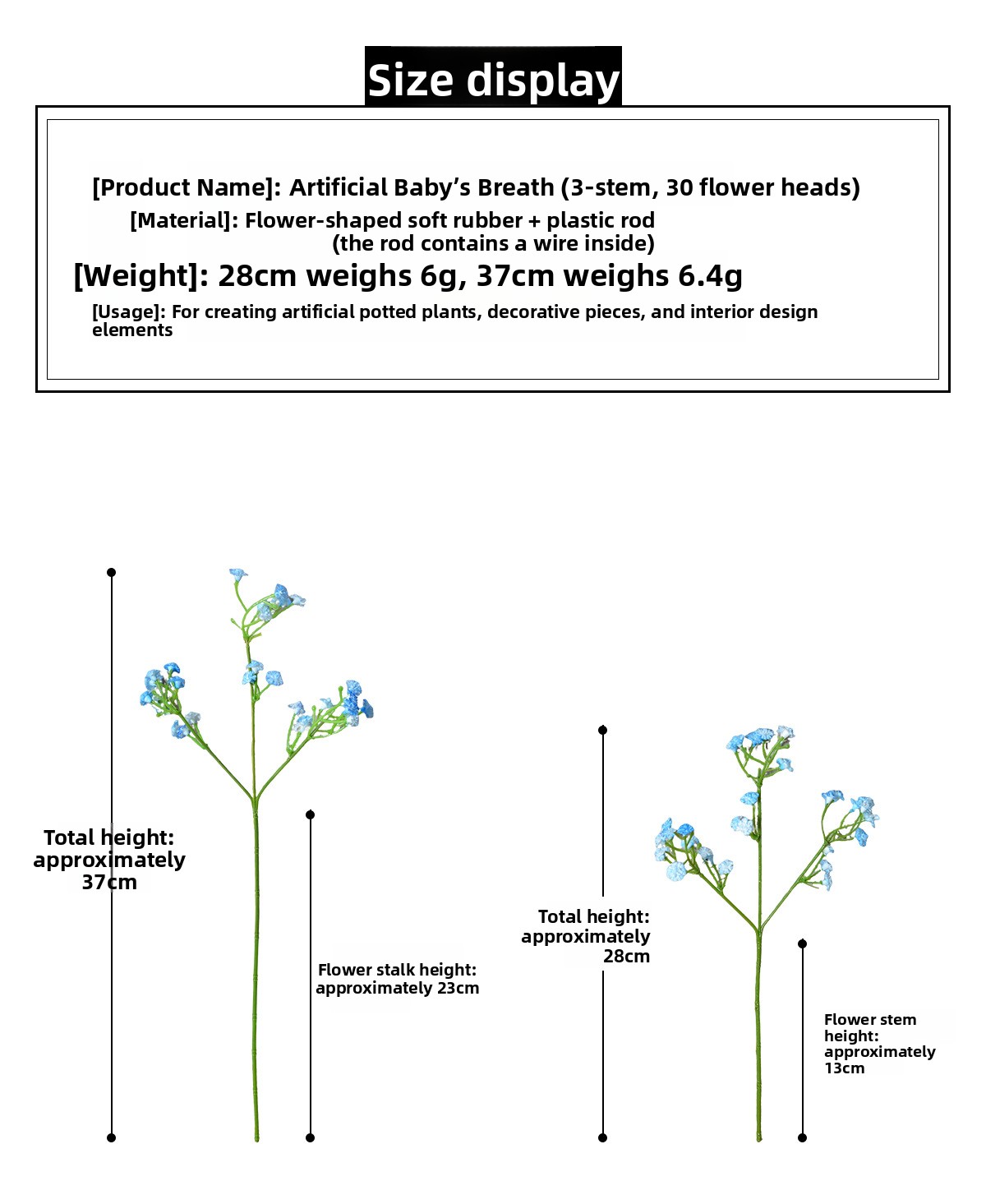 Artificial Baby's Breath Single Stem, 28 cm or 37 cm