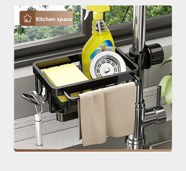 No-Drill Faucet Sponge and Dishcloth Rack with Drain Tray
