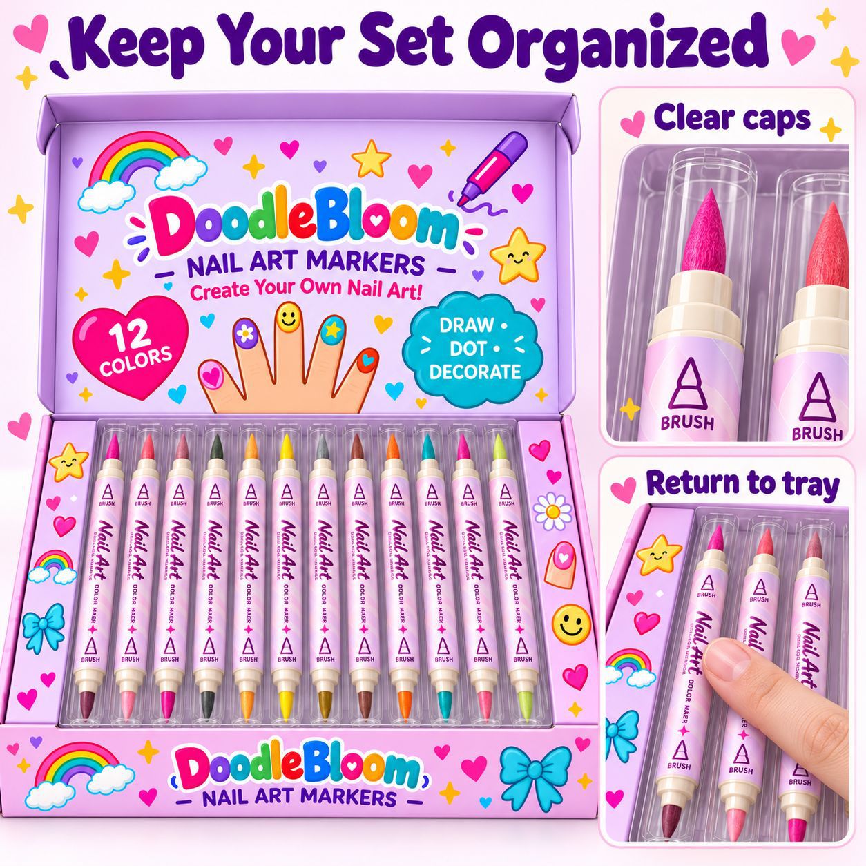12-Color Metallic Dual-Tip Pearl Effect Nail Art Pen Set with Gift Box