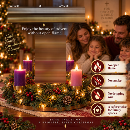 Lighted Christmas Advent Wreath with Nativity Scene