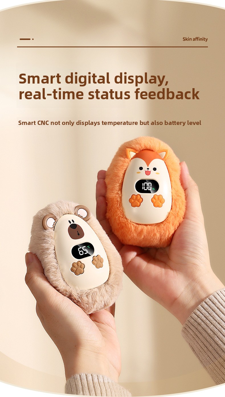 Plush Rechargeable Hand Warmer with Digital Display and Portable Design