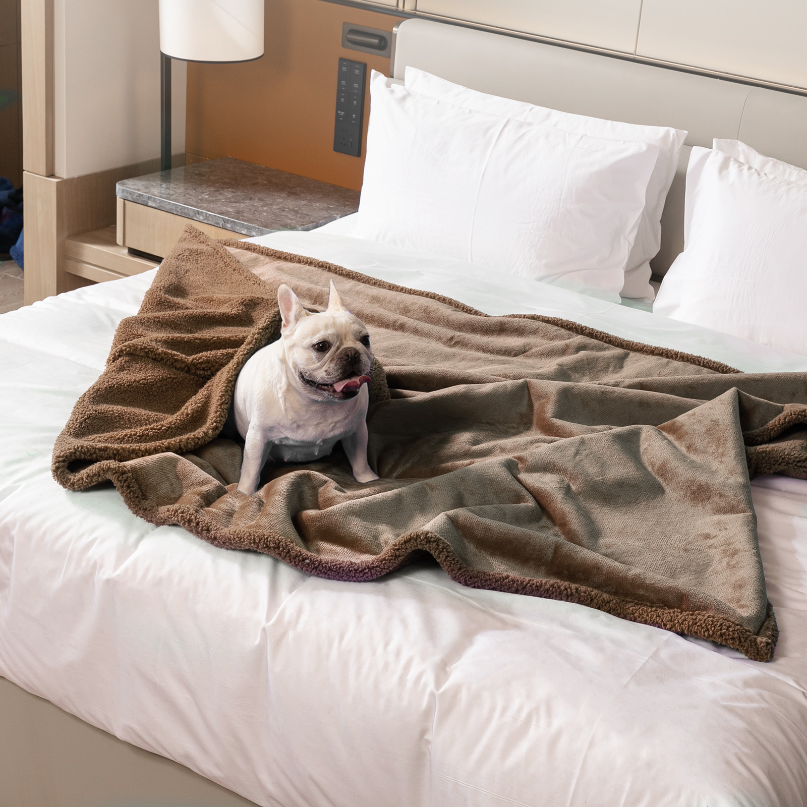 Reversible Flannel and Sherpa Pet Blanket with Lining Layer