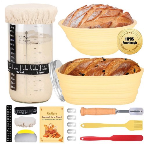 Silicone Bread Fermentation Basket Set, Household Baking Tools Including Scraper, Brush, Dough Beater, Fermentation Jar, Mold