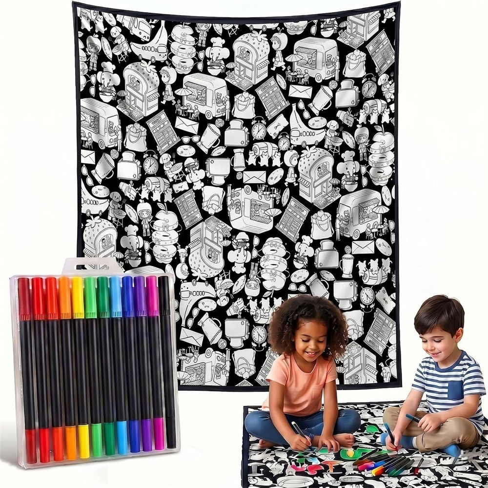DIY Coloring Flannel Throw, Black and White Graffiti Design, Patterns 20 to 38