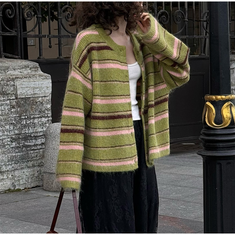 Women's Striped Color-Block Knit Cardigan