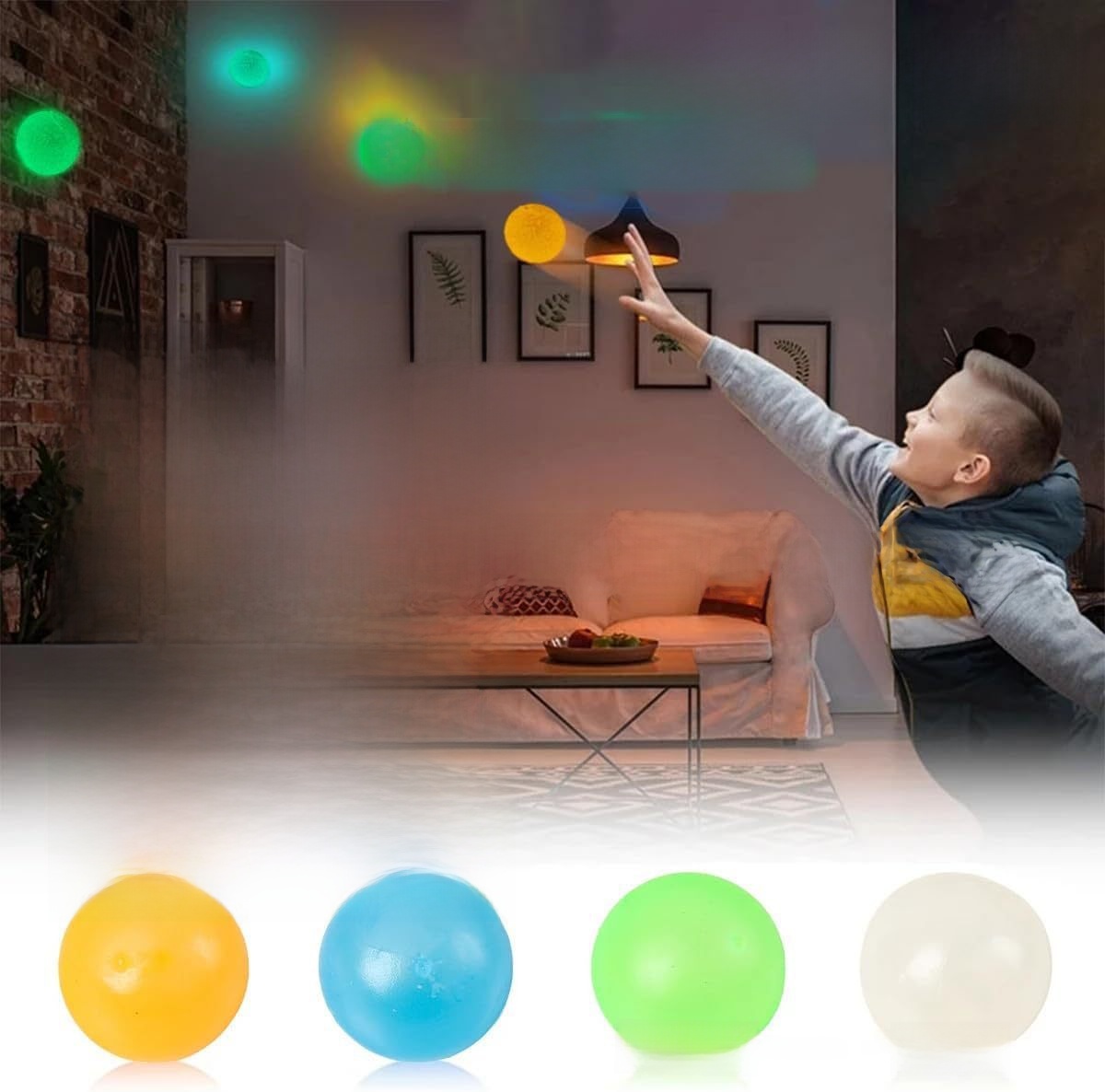 Glow-in-the-Dark Sticky Ball for Ceilings and Walls, Reusable Squeeze Toy