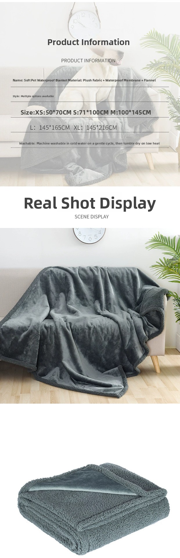 Reversible Flannel and Sherpa Pet Blanket with Lining Layer