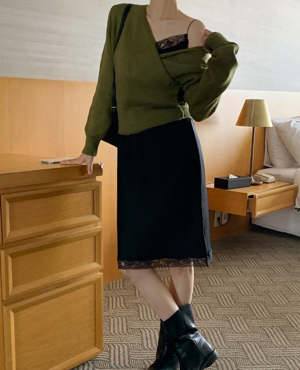 Korean Style V-Neck Diagonal Button Knit Sweater