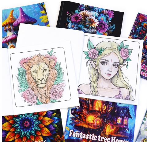 Adult Coloring Book, 24 Sheets, Mandala, Animal and Fantasy Themes