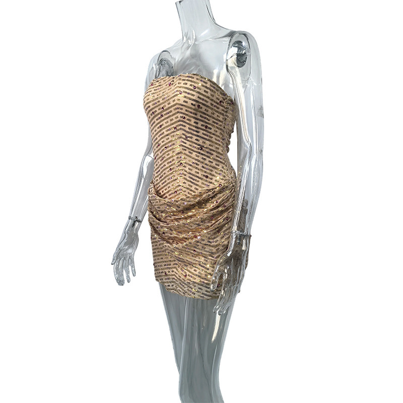 Women's Sequin Strapless Bodycon Dress Short Sleeveless A-Line Party Clubwear