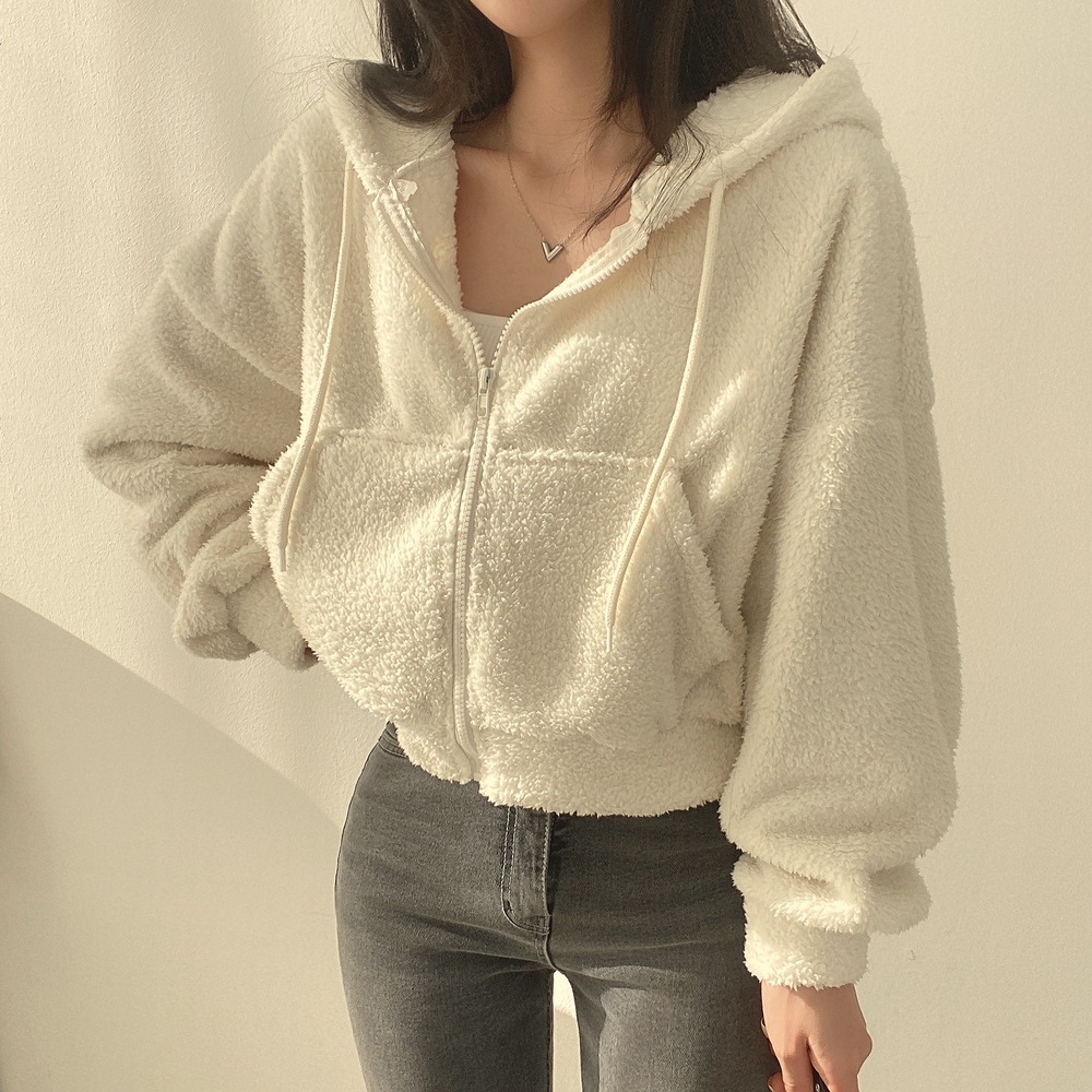 Women's Faux Lamb Fur Hooded Zip-Up Jacket