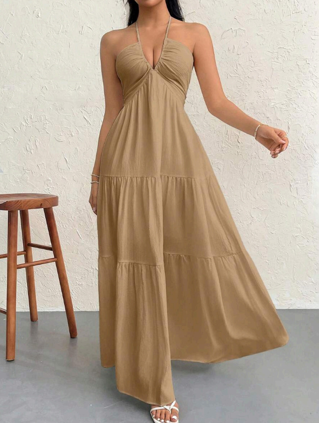 Women's Deep V-Neck Sleeveless A-Line Maxi Dress