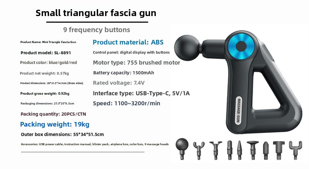 Portable USB Rechargeable Fascia Massage Gun with 6+ Heads