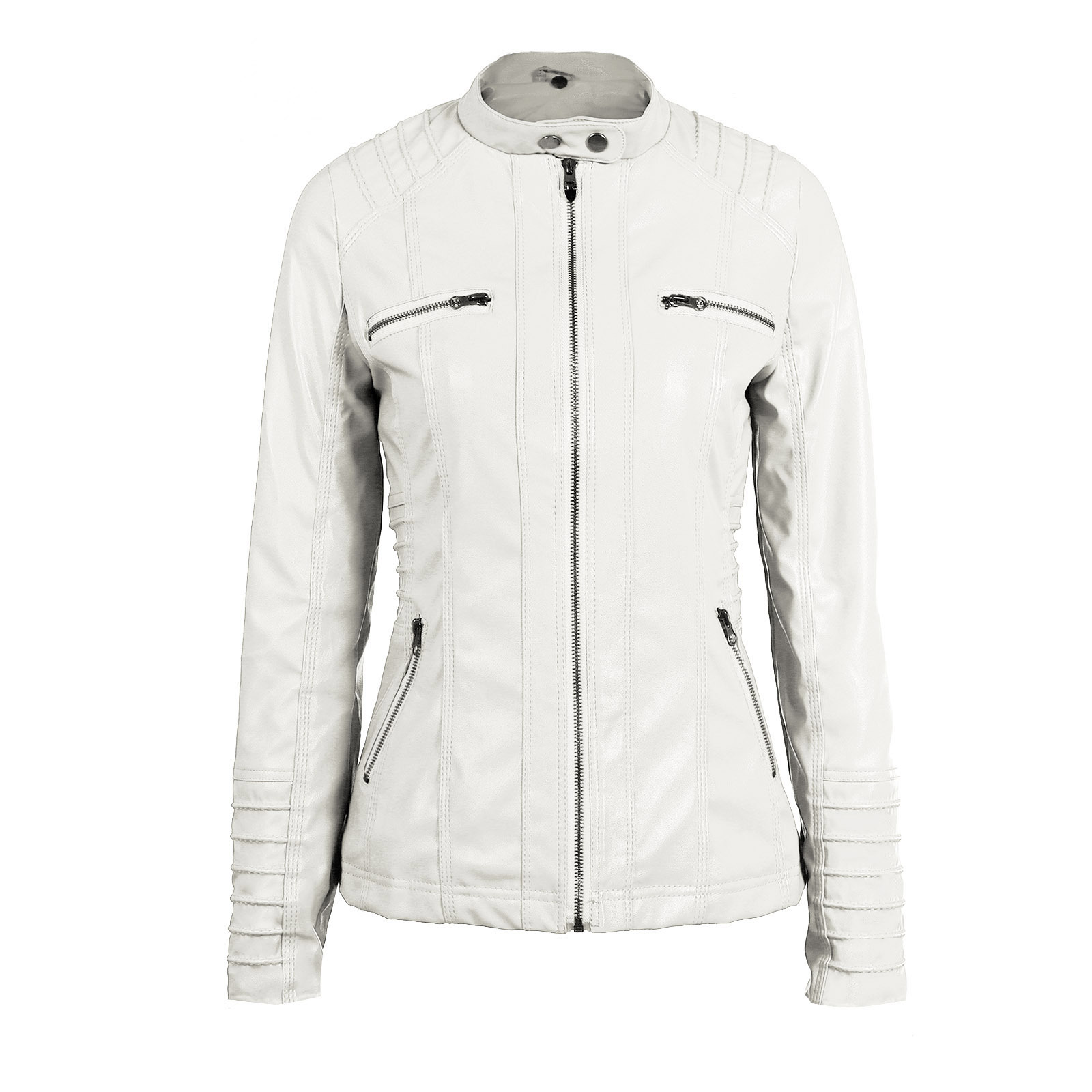 Women's Hooded Faux Leather Biker Jacket, Vintage Washed, Slim Fit