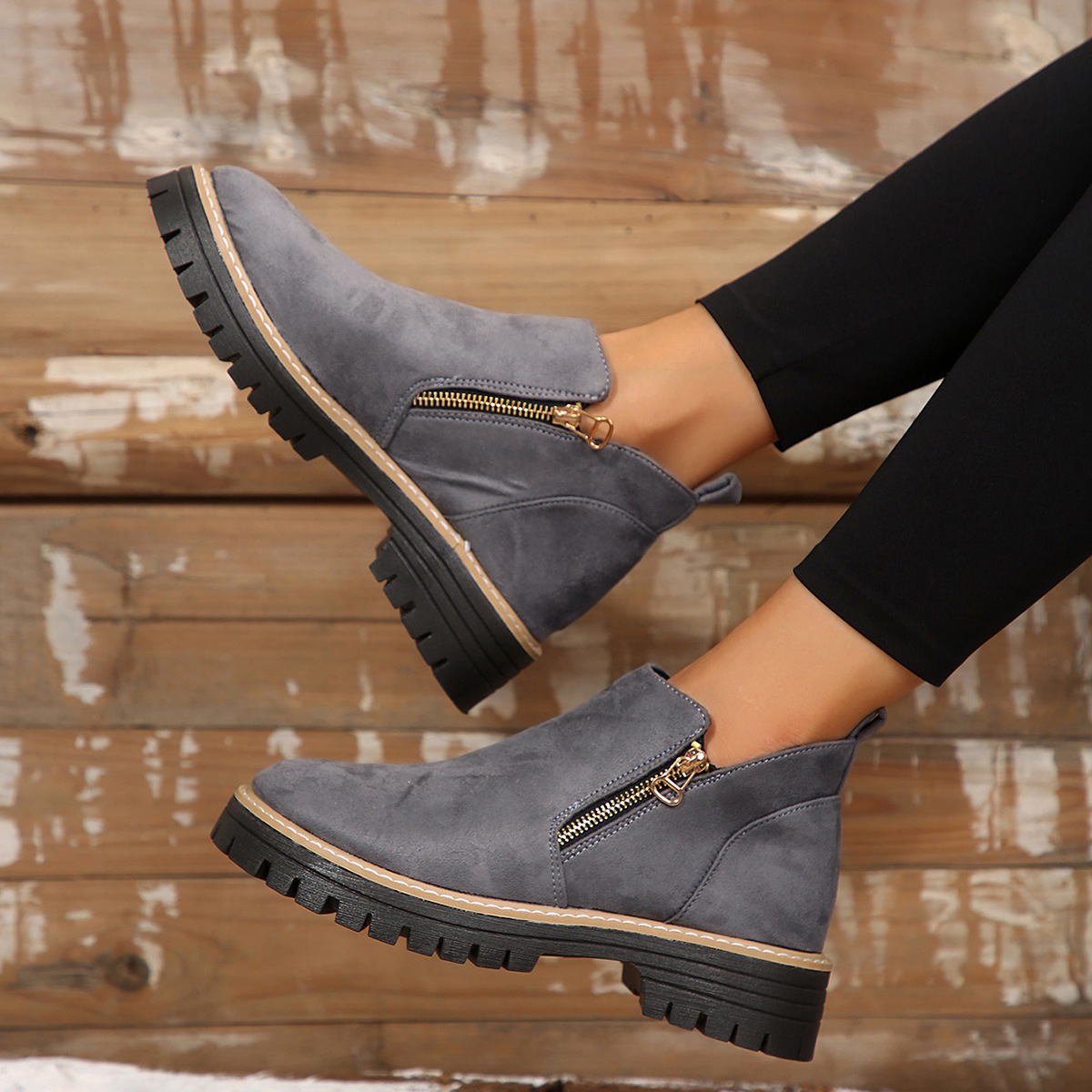 Women's Round Toe Square Heel Short Boots, Snake and Two-Tone Styles