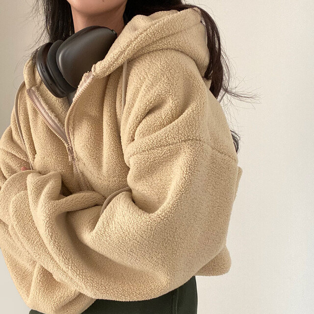Women's Faux Lamb Fur Hooded Zip-Up Jacket
