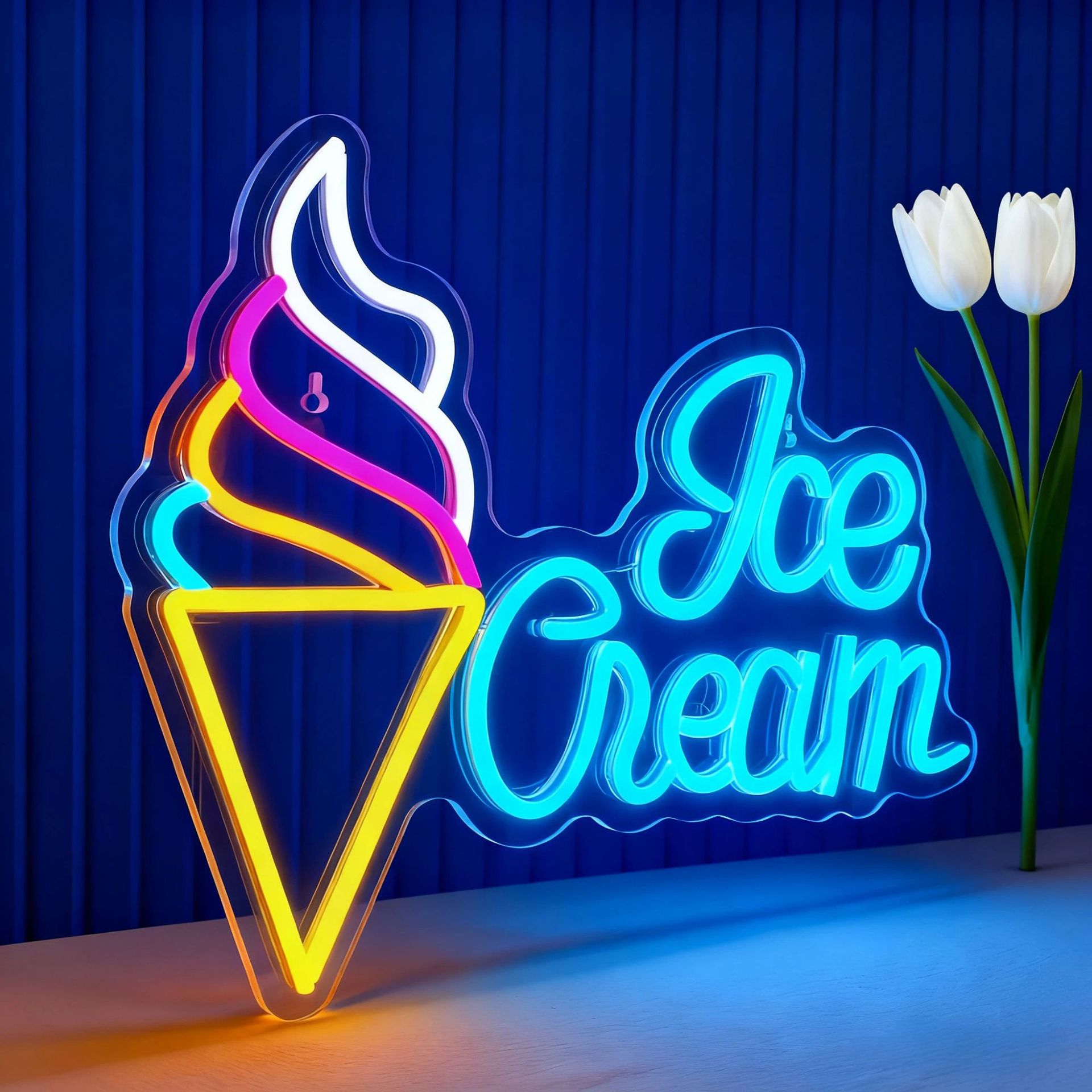 Ice Cream LED Neon Sign with Heart, Dimmable USB, 42 x 32 cm