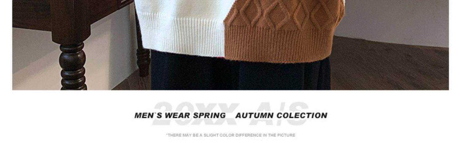 Patchwork Knit Pullover Sweater, Round Neck Long Sleeve
