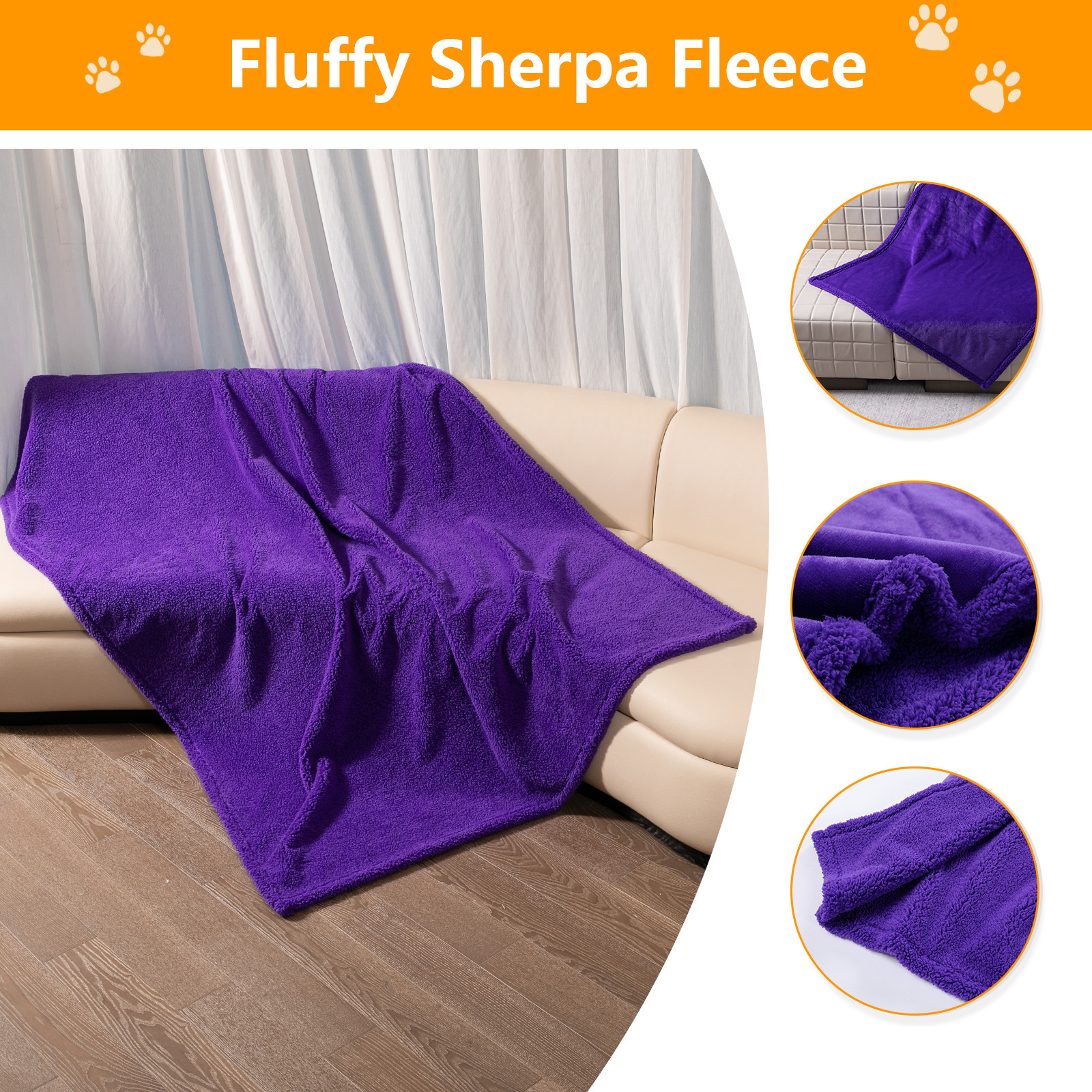 Reversible Flannel and Sherpa Pet Blanket with Lining Layer