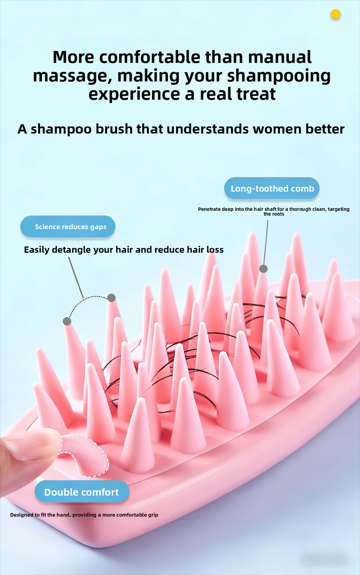 Long Handle Shampoo Scalp Brush and Comb with Soft Teeth